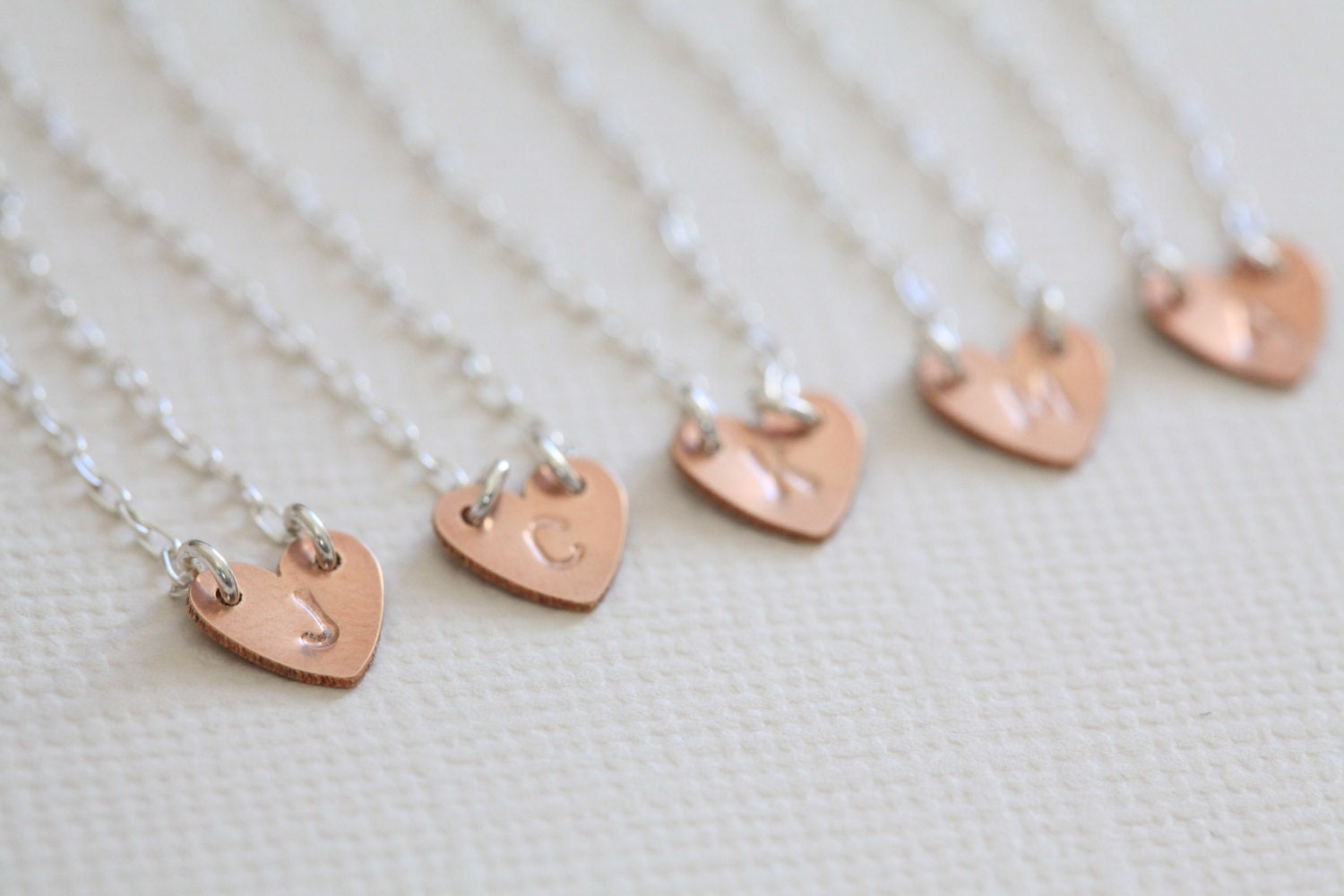 5 personalized bridesmaid necklaces, bridesmaid gift package - tiny initial heart necklaces (rose gold and silver combination)
