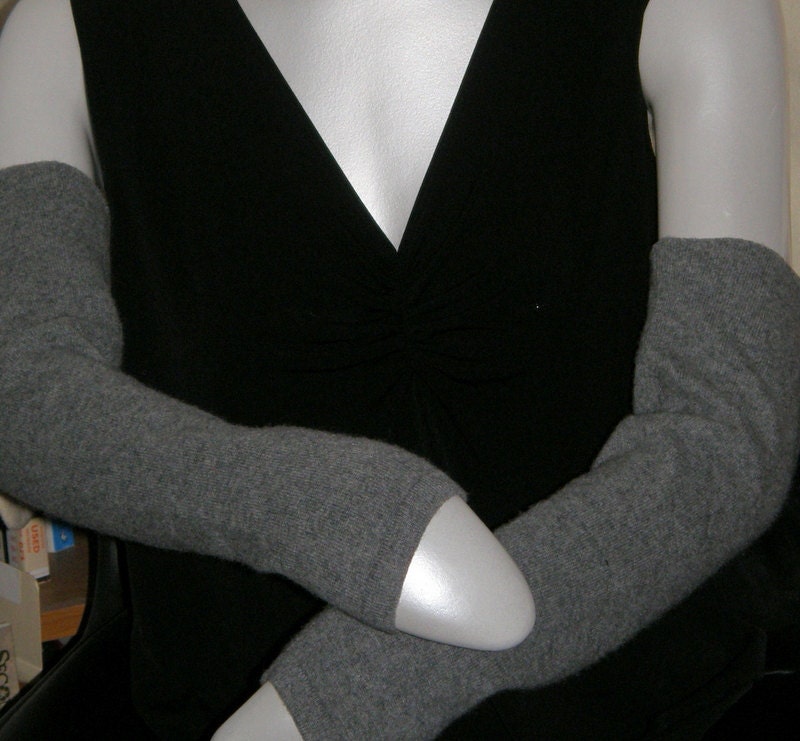 light gray Cashmere Fingerless Gloves long upcycled Cashmere Sweater Fingerless Mittens Wrist Warmers Cashmere armwarmers For woman