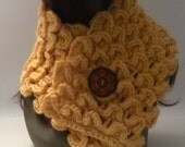 Creamy Saffron Crocodile Stitch Scarflette With Big Button