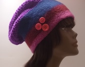 Womens Felted Cloche Hat Collection-OOAK Original Blue Pink Maroon Felted hat with Purple Crocheted Crowm