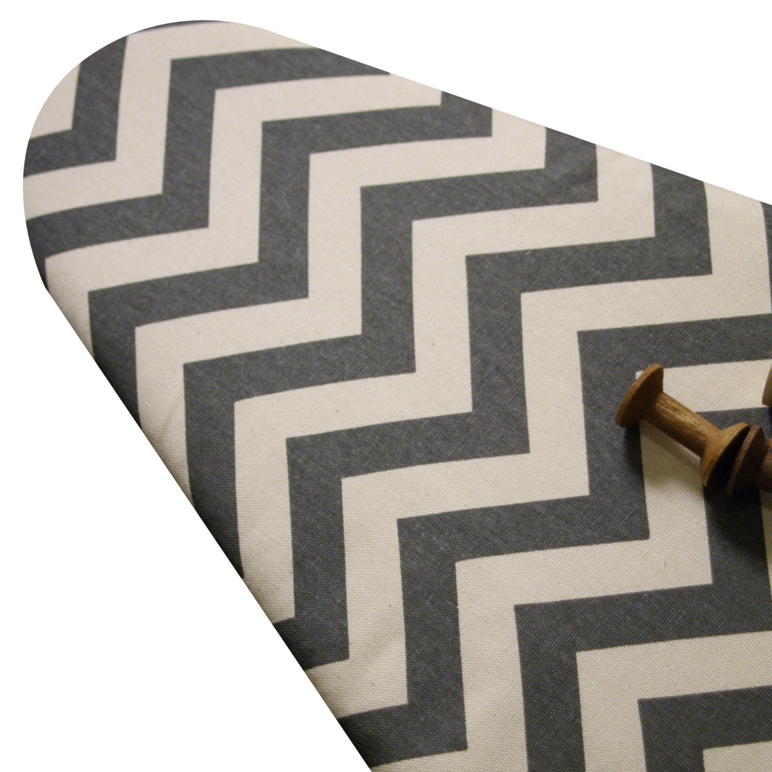 Standard Size Ironing Board Cover with ELASTIC BINDING made with heavy weight gray and cream chevron