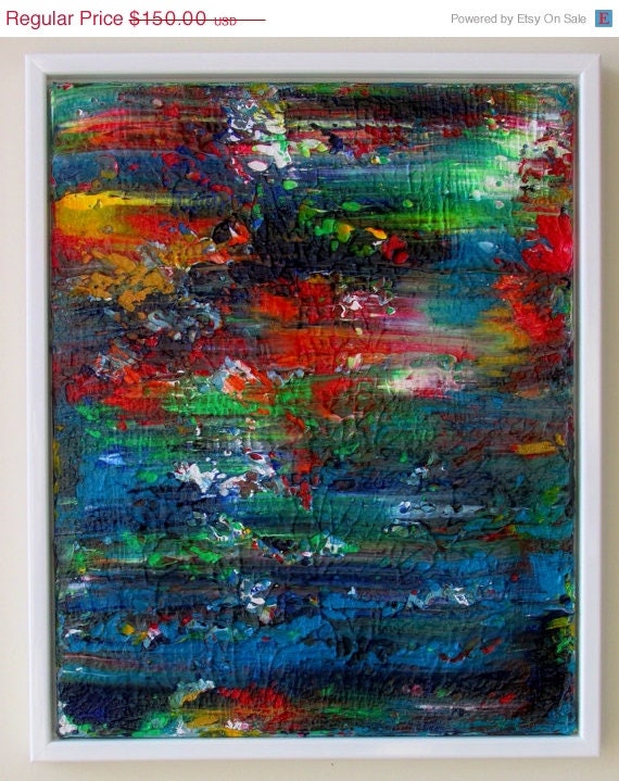 On Sale Canvas Wall Art Modern Canvas Painting Haiku in a Pond 16 X 20 Abstract Acrylic