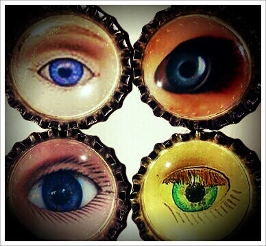 Set Two in a Series of Three Set of  Four Creepy Baby Doll Eyes Bottle Cap Magnets