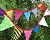CARNIVAL Reusable Fabric Bunting / Flags / Pennants Birthday party spots stripes and gingham bright  221 "(18ft 6') long
