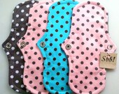 4 Washable Reusable Cloth Panty Liners in Cotton Flannel Polka Dot Fabric