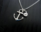 Ahoy Matey Nautical Anchor Pirate Skull Necklace
