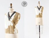 1960s vneck blouse / 60s faux fur top : Stables