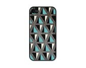 Geometric Apple iPhone 4 Case - Mountain Pattern Plastic iPhone 4s Case - Wood iPhone Case Skin - Turquoise Brown White Cell Phone For Him