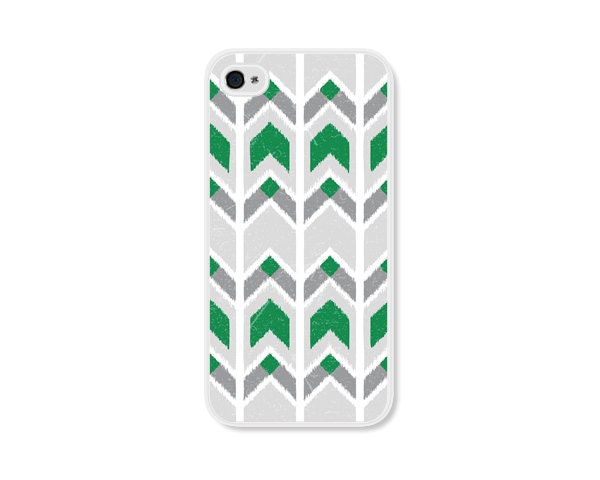 Emerald Green Ikat Chevron Tribal iPhone 5 Case - Plastic iPhone 5 Cover - Southwest Geometric iPhone 5 Skin - Grey White Cell Phone