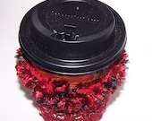 Crochet Coffee Cup Cozy in Burgundy, OOAK Coffee Cup Sleeve, Teacher's Gift or Stocking Stuffer for the Coffee Lover