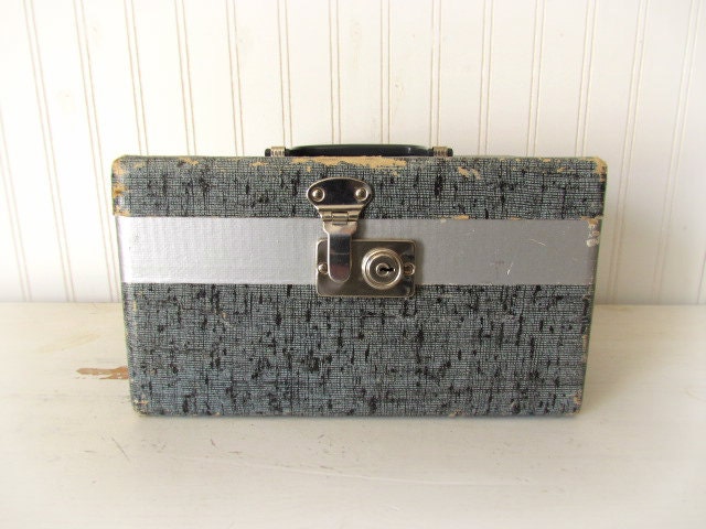Vintage Shabby Blue/Gray Train Case or Overnight Luggage