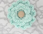 Mint Crochet Button Flower Clip