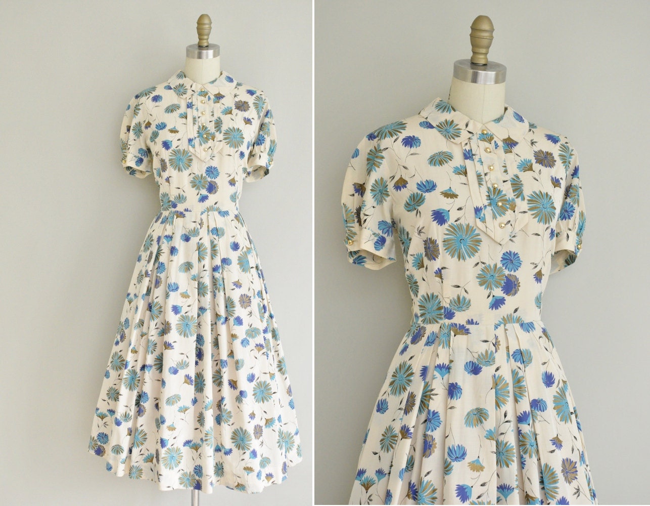 vintage 1950s dress / 50s floral print silk dress / 50s bombshell full skirt dress
