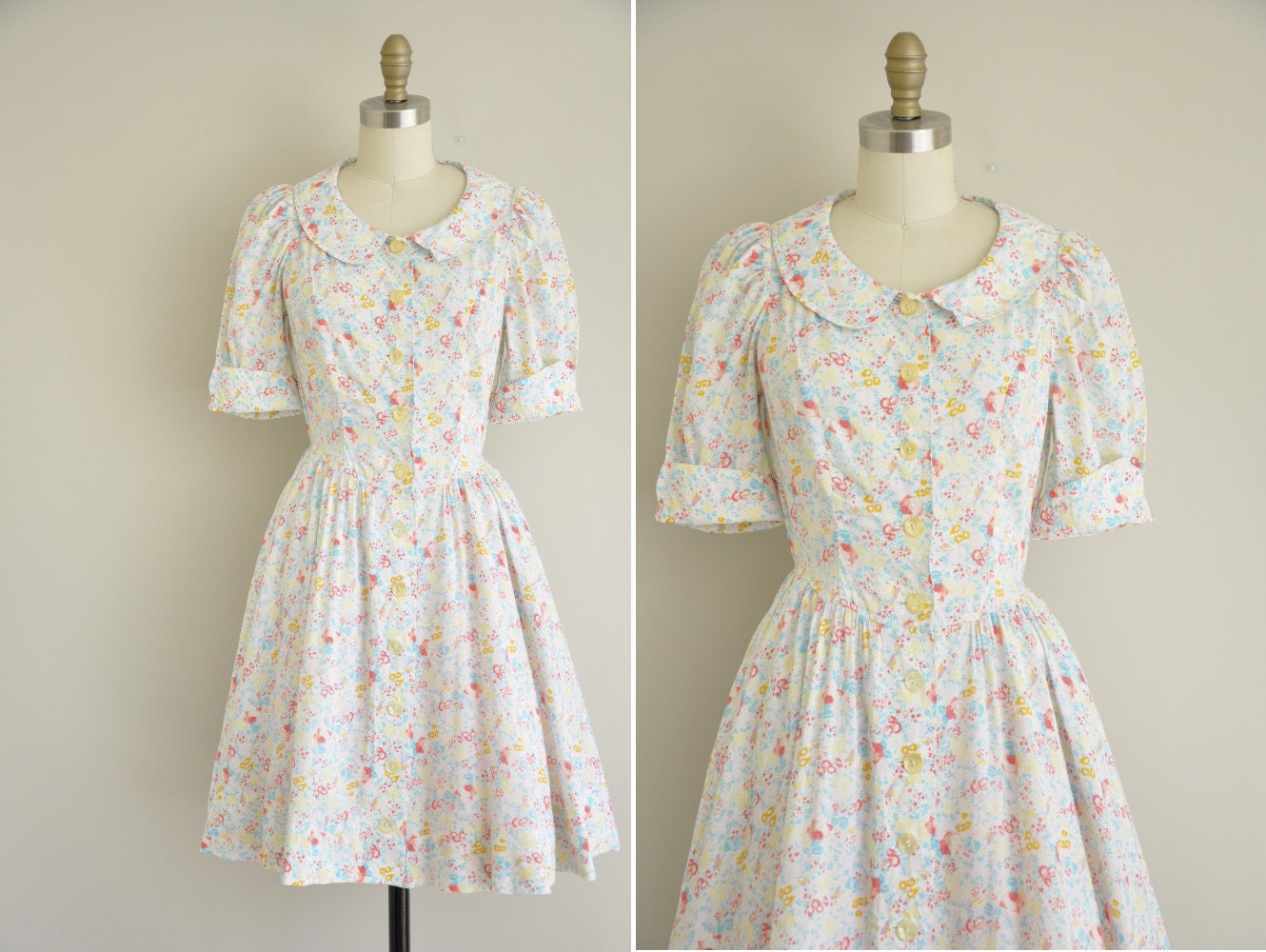 s a l e...vintage 1980s does 1950s dress / 50s style cotton dress / 80s ditsy floral lolita dress