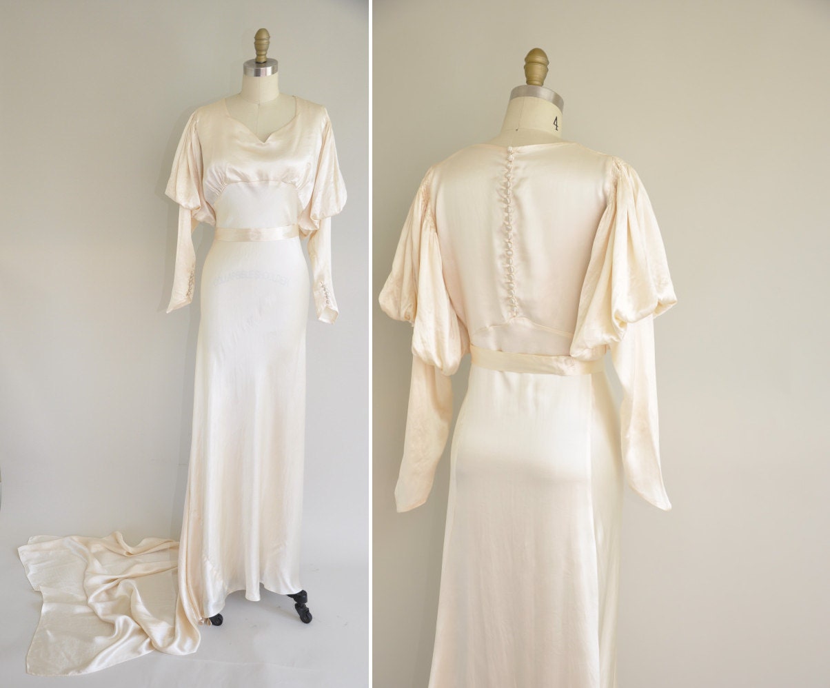 vintage 1930s wedding dress /  30s rare old Hollywood glamorous wedding dress / 1930s ivory silk dress