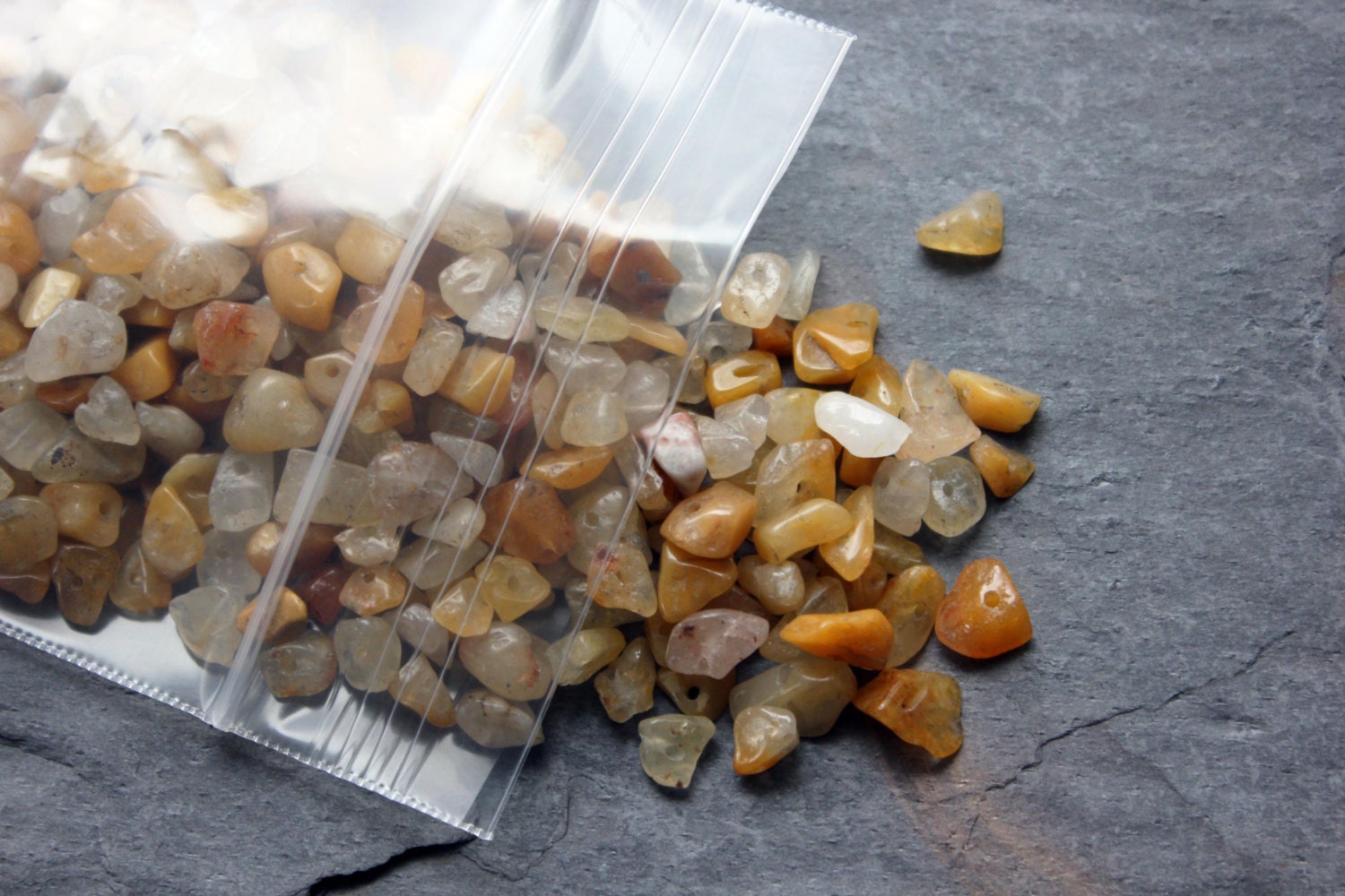 Golden Yellow Pre-Drilled Stone Chip Beads - 3 ounce bag