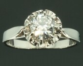 Estate one stone diamond engagement ring platinum French jewelry