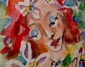 Mermaid and fish watercolor original aceo painting