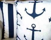 Cushions Throw Pillows Decorative Pillows Cushion Covers Nautical Dark Blue White BOTH SIDES - Combo Set of  Two 18 x 18