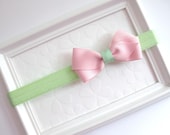Pastel Pink and Green Baby Bow Headband, Simple Elegant Bow Headband