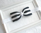 Nautical Sailor Stripe Headband, Navy Blue and White Headband, Girls Preppy Bow Headband