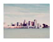 Detroit Skyline Photograph,8x10 Print, Blue Sky, Fine Art Travel Photography, Architecture,  Home Decor