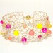 Neon Fiesta Tropical Beaded Gold Wire Cuff Bracelet Summer Bright OOAK handknit jewelry Hot Pink Neon Yellow Tangerine