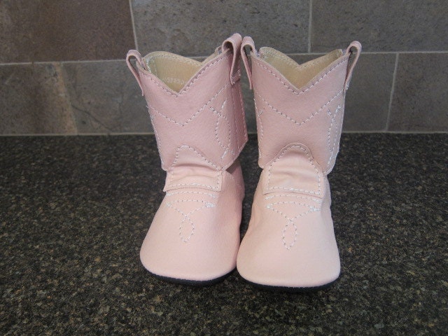 Baby's 1st Cowboy Boots Shoes in Light Pink Leather