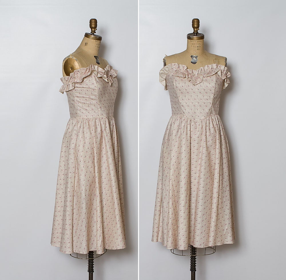 vintage 70s Gunne Sax floral strapless dress