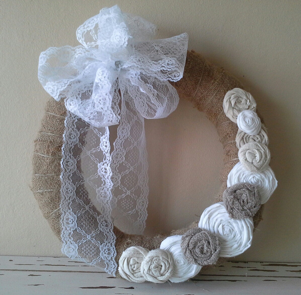 Wreath, Burlap wreath, Rustic cottage, Farmhouse, French market, Cottage chic home decor
