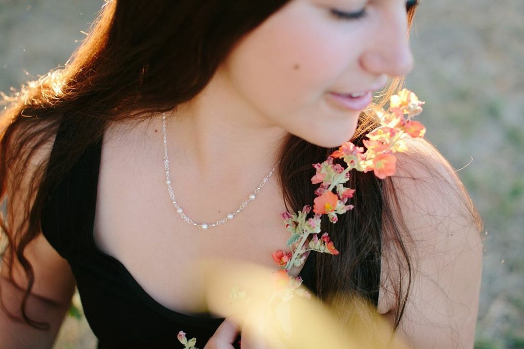 Pearl & Crystal Necklace - swarovski clear crystal sterling silver freshwater pearl beaded wedding - elegant simple jewelry - adenandclaire