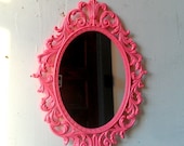 Fairy Princess Mirror - Ornate Vintage Frame in Bubble Gum Pink - 13 by 10 inches