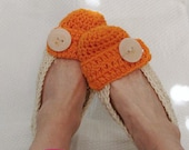 Crochet Slippers Womens two Tone Orange and Cream