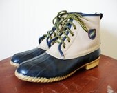 vintage 1980s Snow Boots // Navy Blue and Tan // Lace Up // Sporto // Size 7