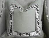Decorative Designer pillow cover - 20X20 - Solid heavy weight linen in cactus with attached greek key trim
