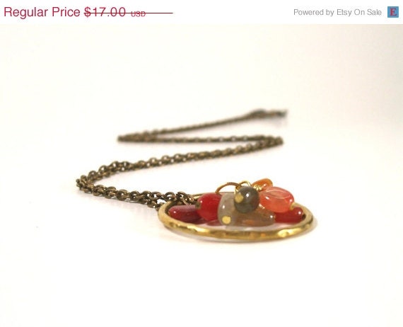 on sale Long Chain Necklace with Gemstone Pendant . Rutilated Quartz . Hoop Pendant . Bohemian Jewelry  EBREL