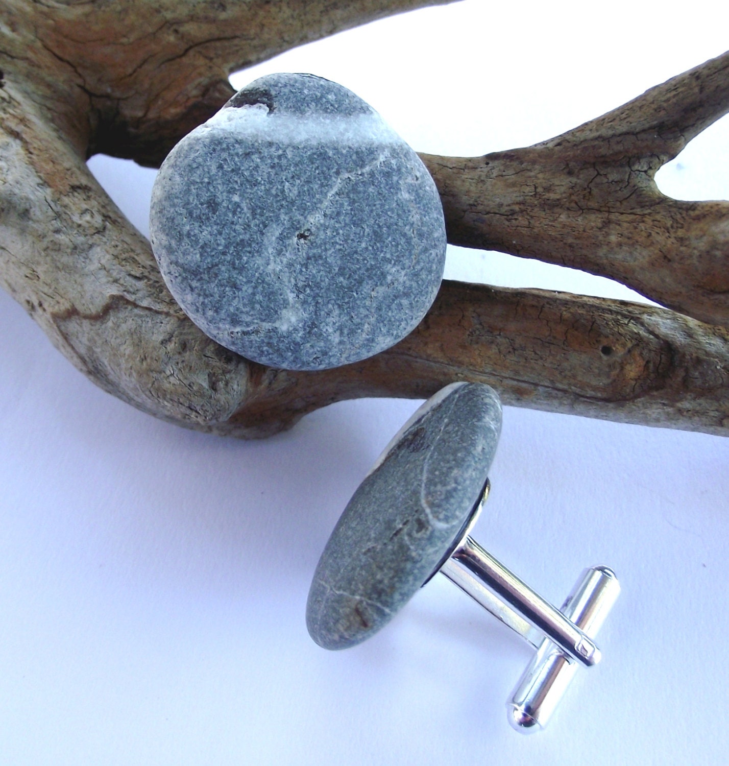 Beach stone cuff links for the man who has everything. Spanish beach pebble stones by Oceangifts