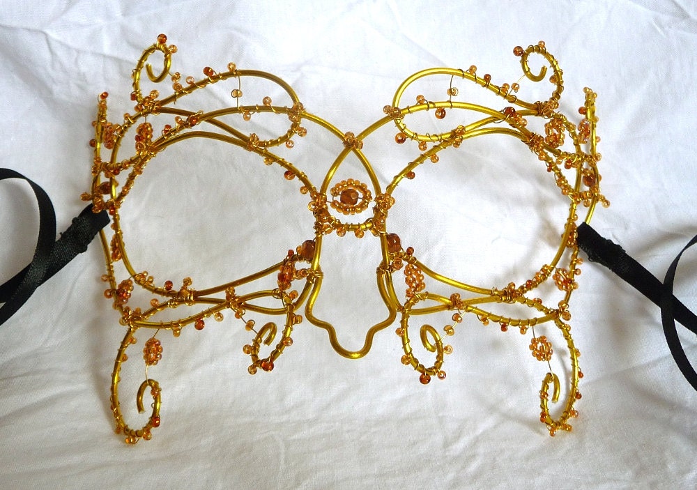 Yellow vine masquerade mask, handmade, summer wedding