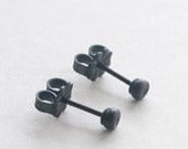 Small Sterling Silver Post Earrings - Handmade Black Perfectly Petite Pebble Posts ( tiniest 3mm )