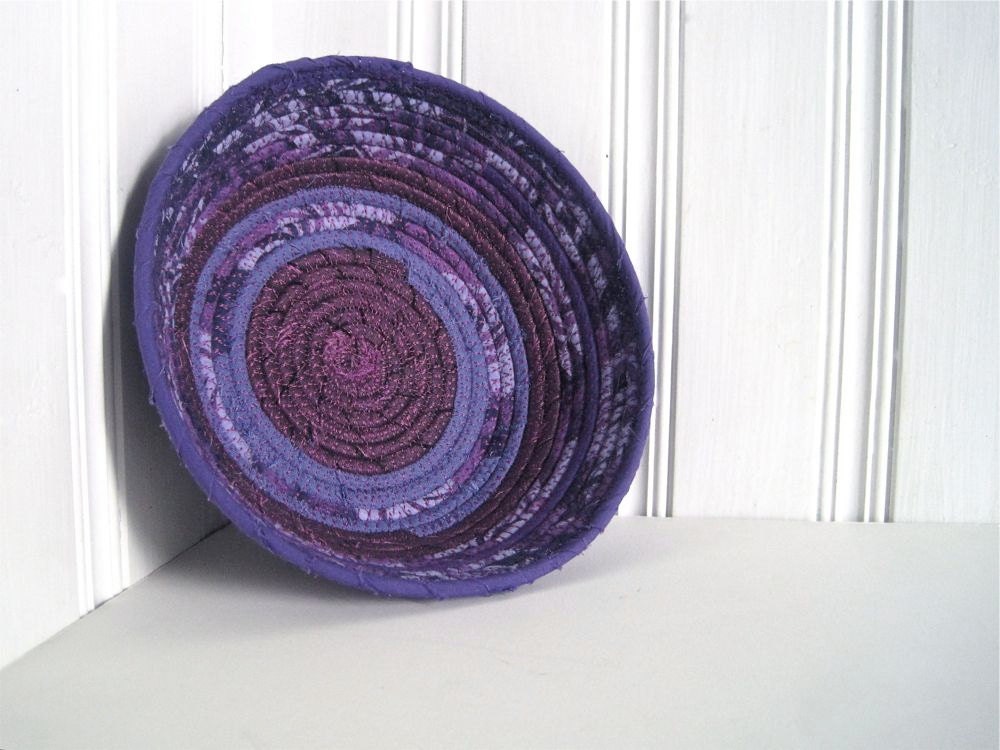 Purple Coiled Basket Bowl Small - Crone Gift - Purple Container Sewn Pottery - Off The Rag Gift Basket - Menopause Ritual