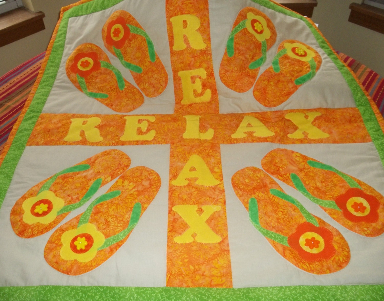 Wall Decor,Home decoration,Quilt,Flipflops,Summer decor,Spring decor,Relaxing decor,Sunshine