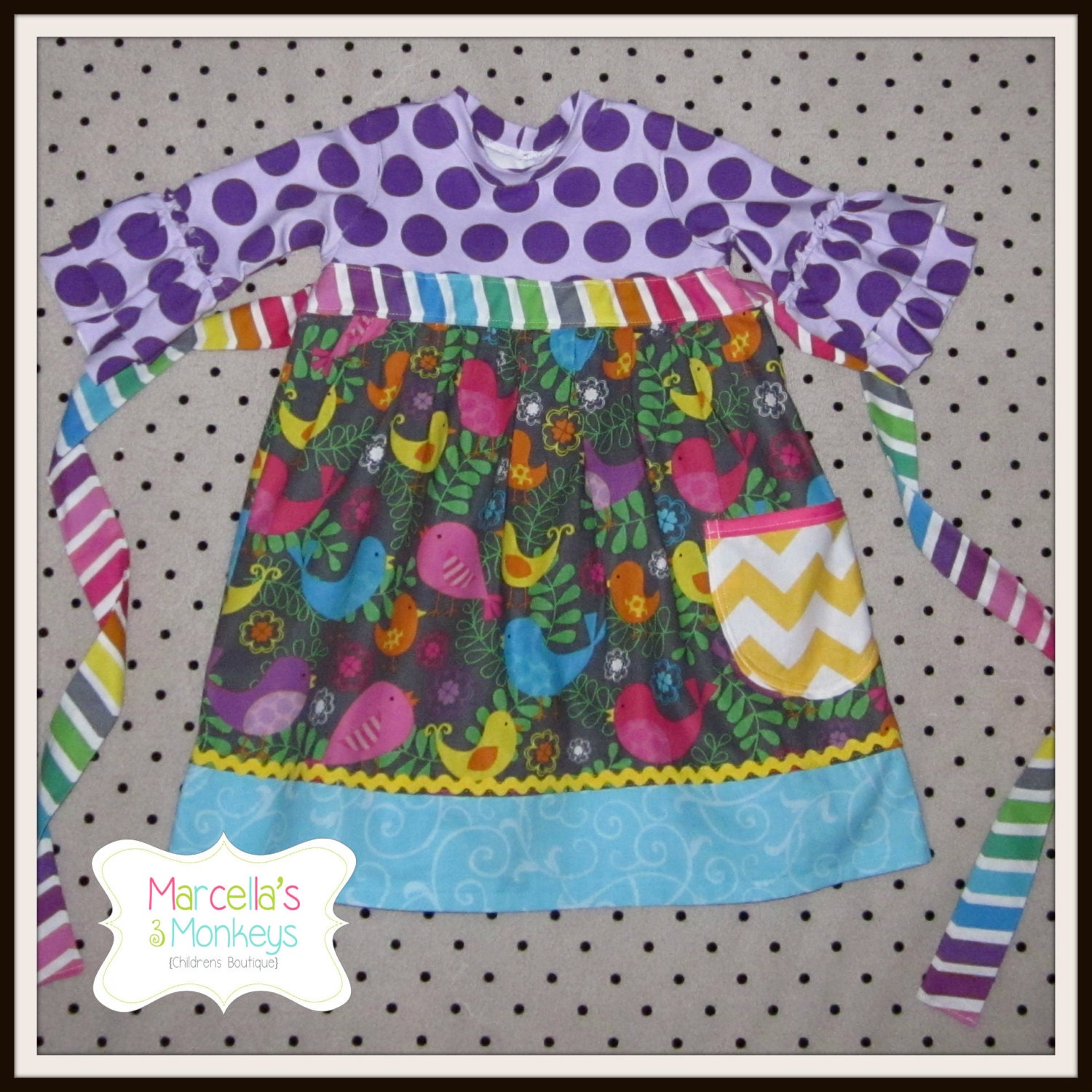 Summer Bird Dress with Double ruffle sleeve Ready to ship size 2t-3t