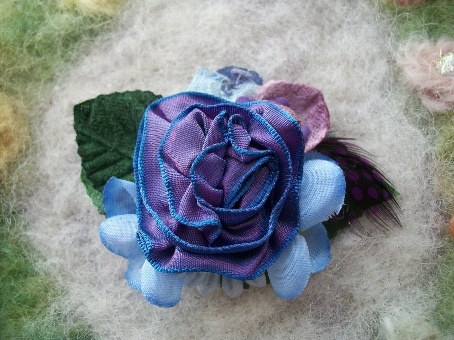Hair Clip, Millinery Flowers, Royal Blue and Purple