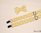 Little Gentleman's Set- Bow Tie & Adjustable Suspenders- Yellow Polk-a-Dot - choose your size