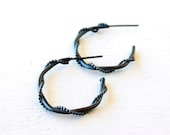 Silver Hoops stud earrings / Vine like hoops stud earrings / sleek modern design in black silver handmade FREE SHIPPING