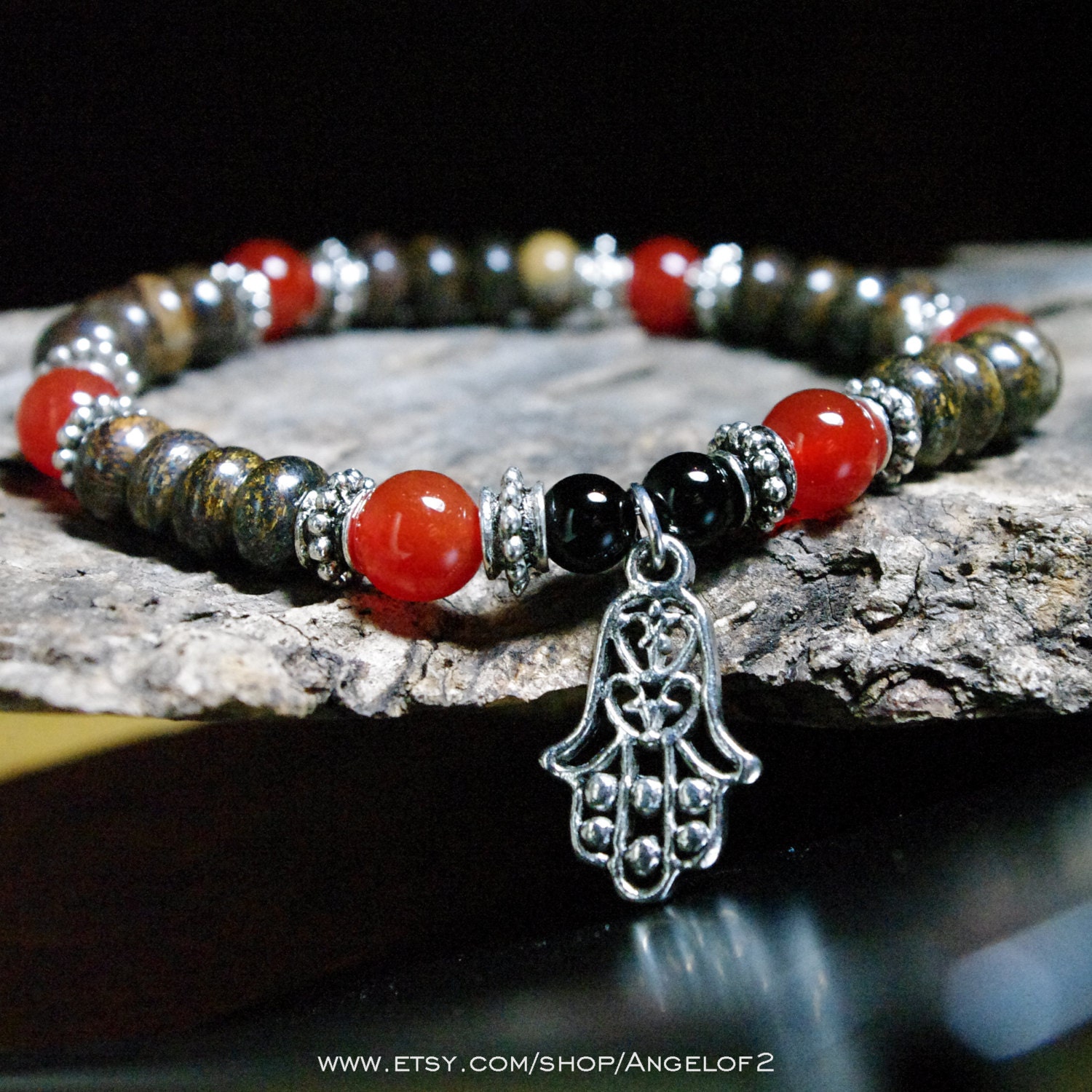 Acceptance Bronzite and Carnelian Meditation Bracelet                - Stretch
