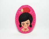 Hedgehog girl felt brooch