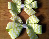 Pigtail Set of Neon Yellow Chevron Print Pinwheel Style Hairbows