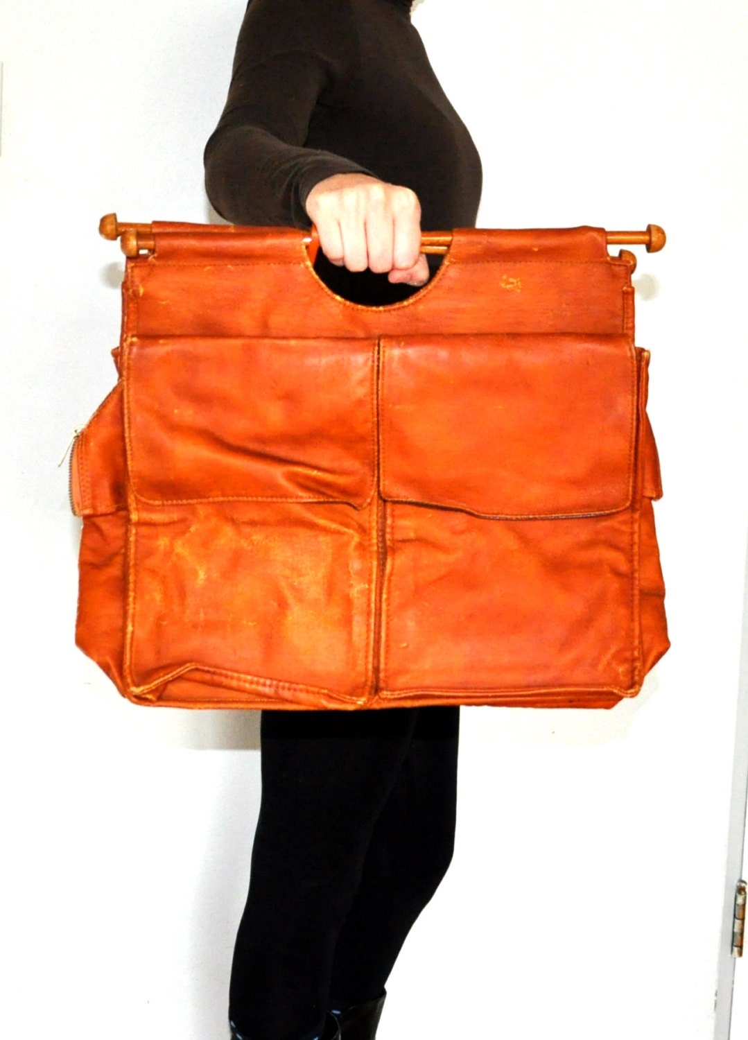 Vintage Brown Camel Computer Laptop Student Briefcase Bag