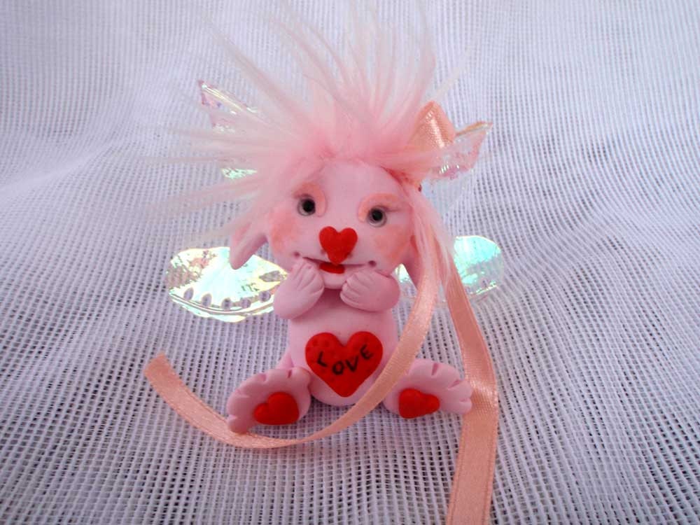 OOAk art doll fairy fae troll gnom Valentine heart love sculpture figure gift